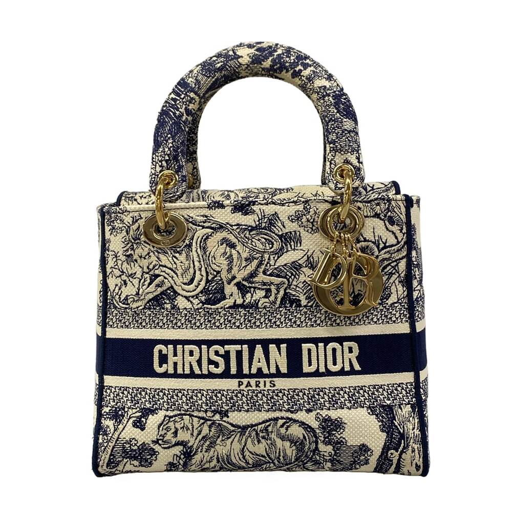 Christian Dior Lady Dior Light Medium Bag Handbag White Navy